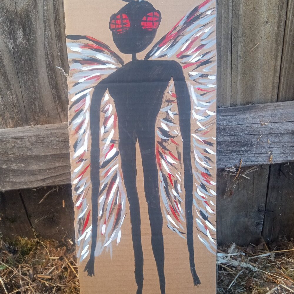 Mothman Painting On Cardboard - Picture 9 of 11